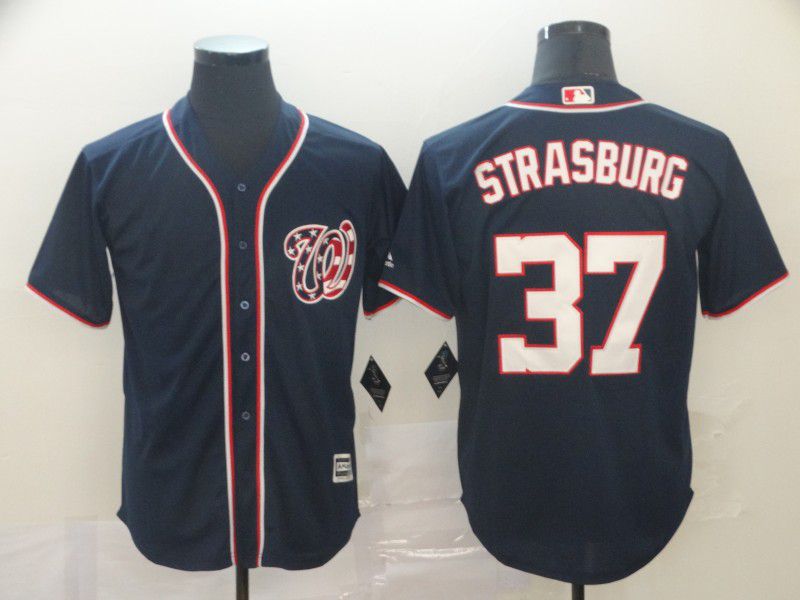 Men Washington Nationals #37 Strasburg Blue Game MLB Jerseys